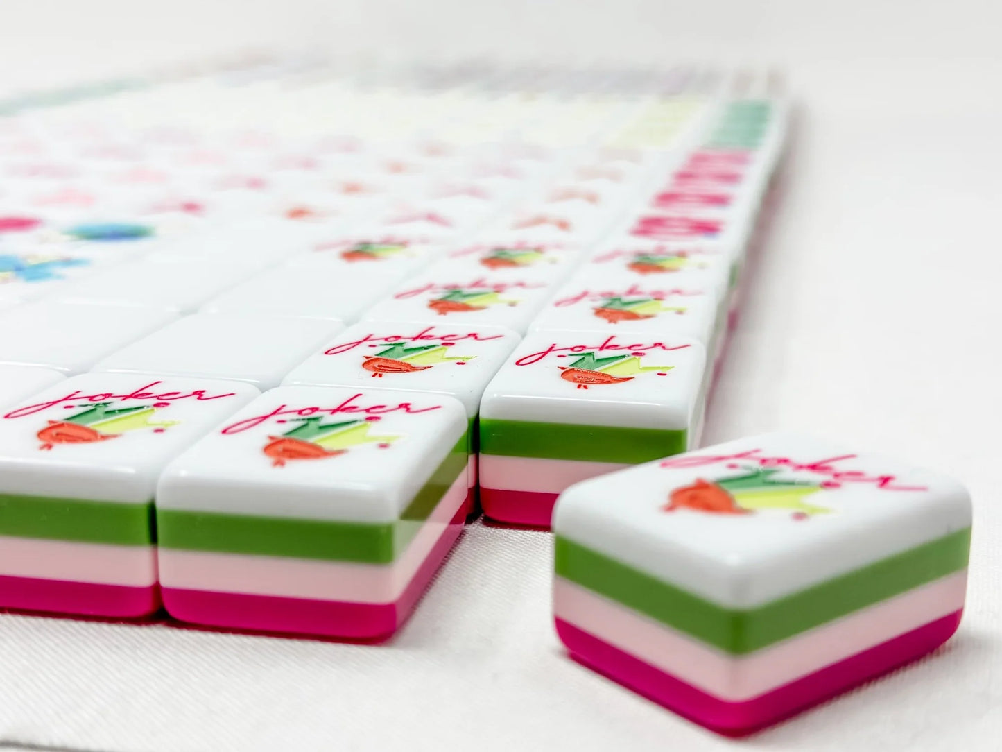 Oh My Mahjong Dandy tile set side layer colors  in magenta, olive and light pink