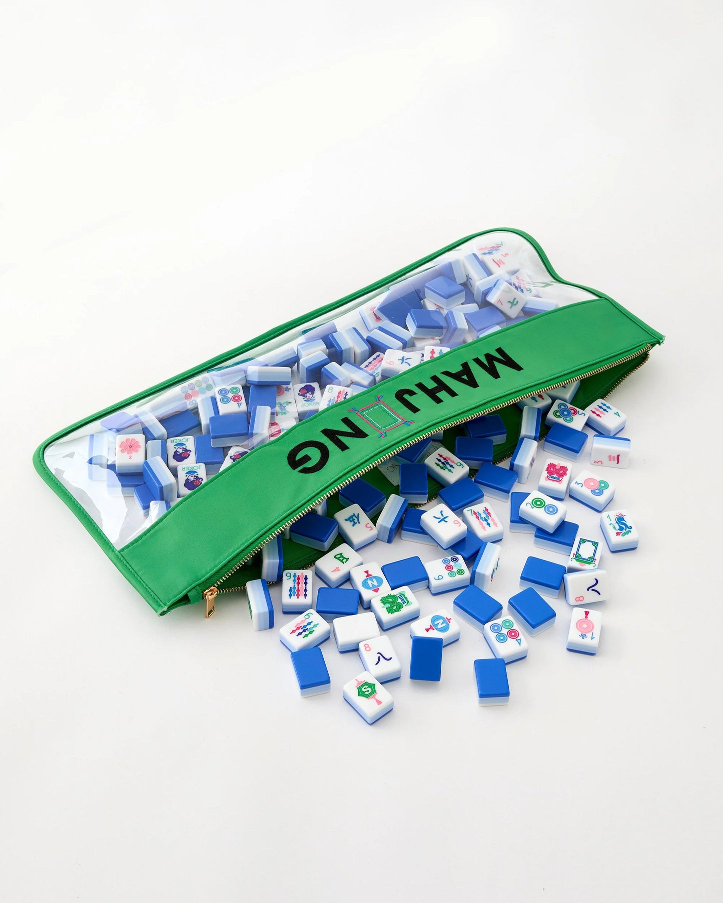 Oh My Mahjong lola tile set face design collection in green pouch
