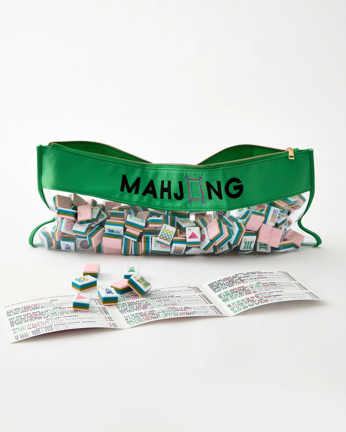 Oh My Mahjong La Fete tile set in green mahjong tile bag