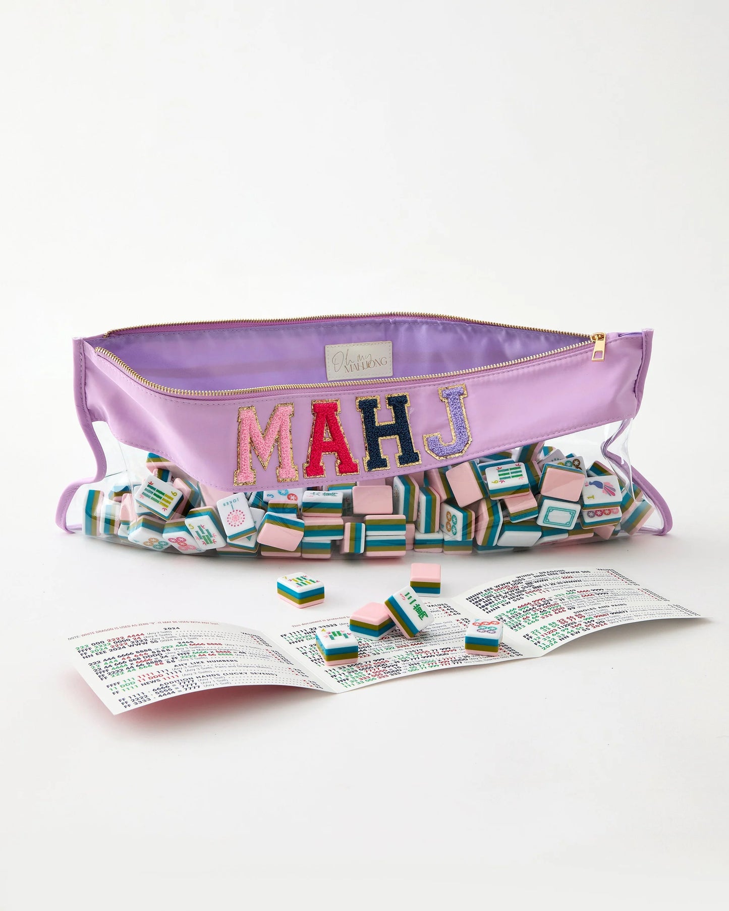 Oh My Mahjong La Fete tile set  in lilac zippered pouch