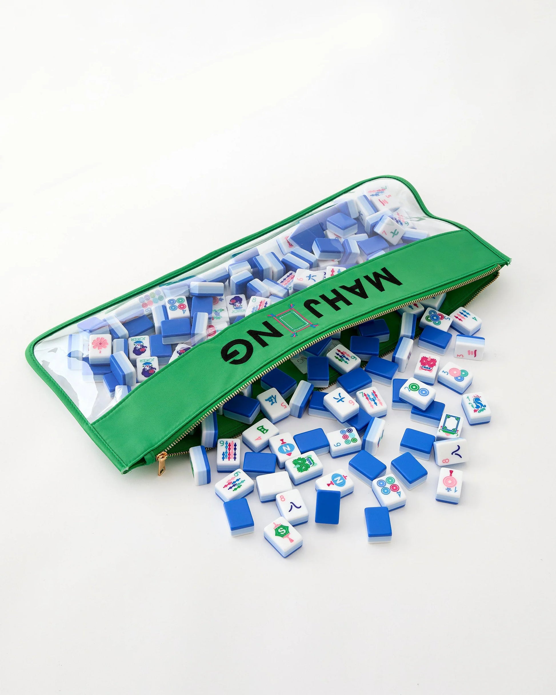 Oh My Mahjong lola  tile set face design collection in green pouch