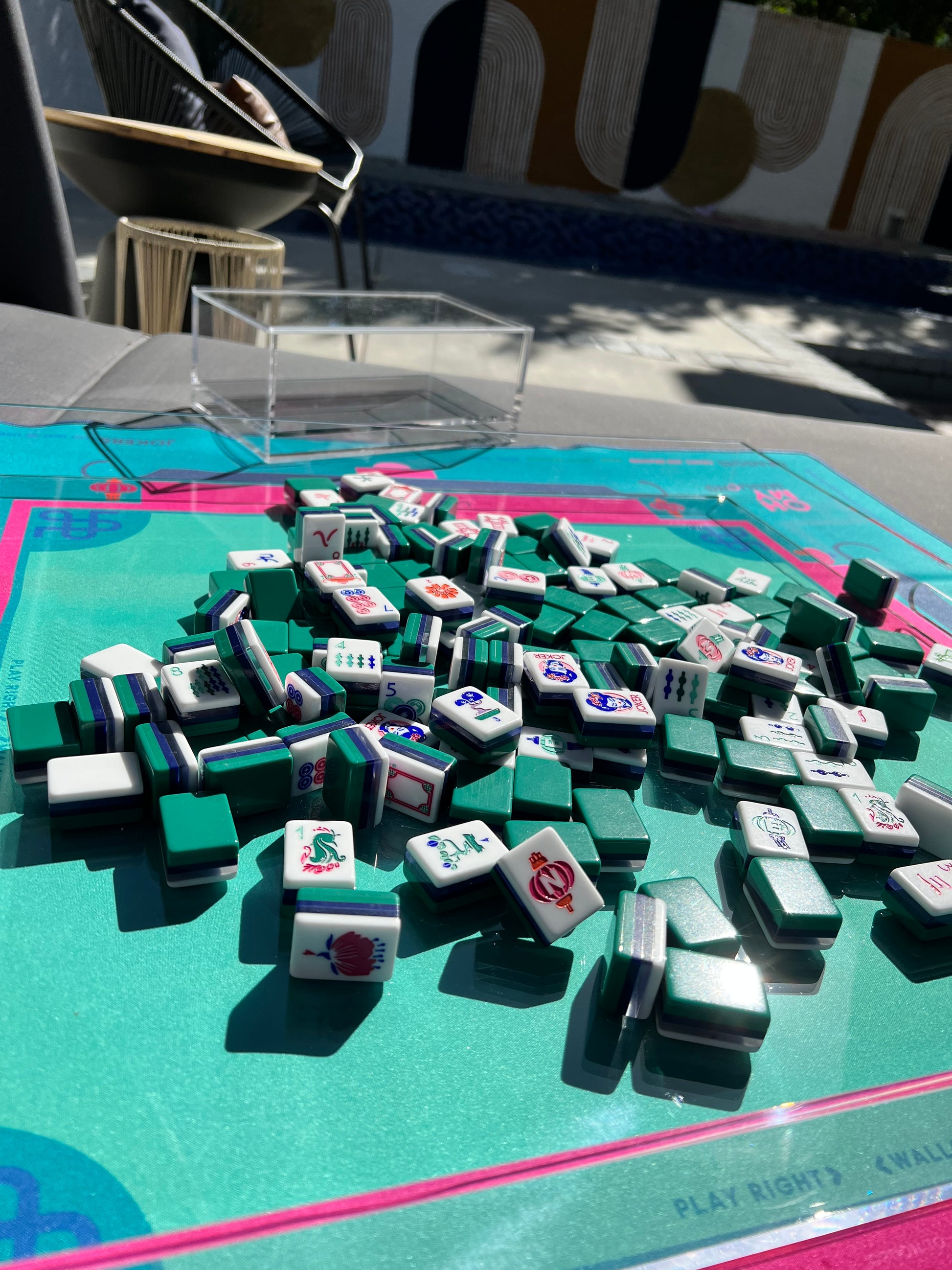 Oh My Mahjong shangri la  tile set face design side layers player face design collection poolside on mat