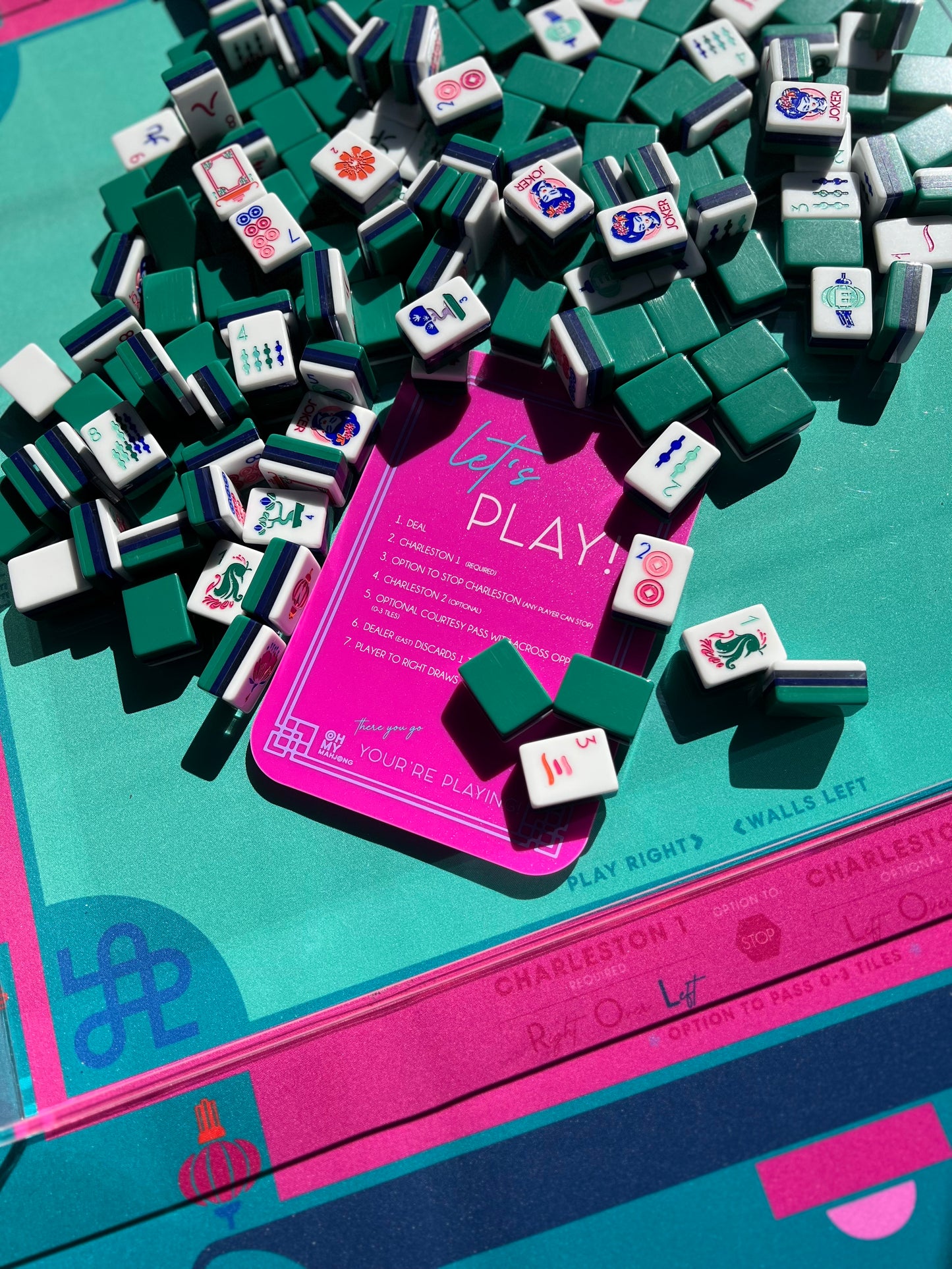 Oh My Mahjong shangri la  tile set face design side layers player face design collection poolside on mat with shufflers cu