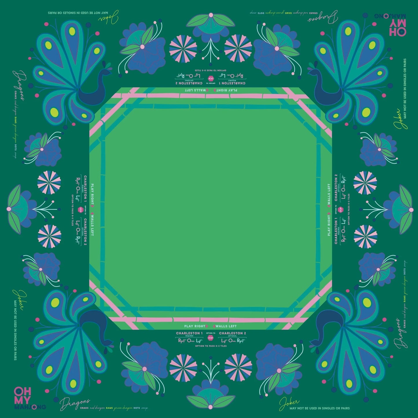 Green birdie mahjong mat by oh my mahjong top view