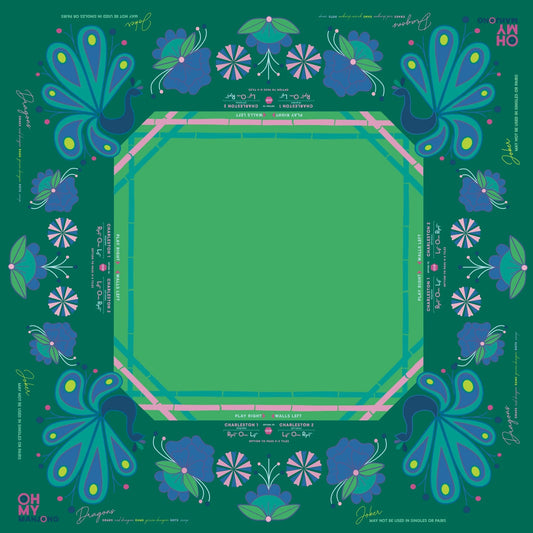 Green birdie mahjong mat by oh my mahjong top view