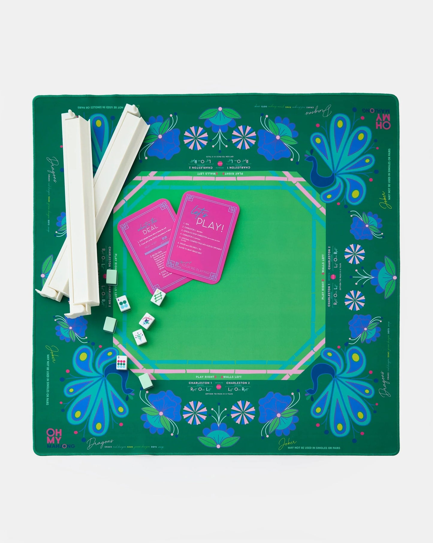 green birdie mahjong mat by oh my mahjong with mahjong accessories