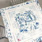 Top view of Amazon Blue Mahjong Instructional tablecloth by Oh My Mahjong