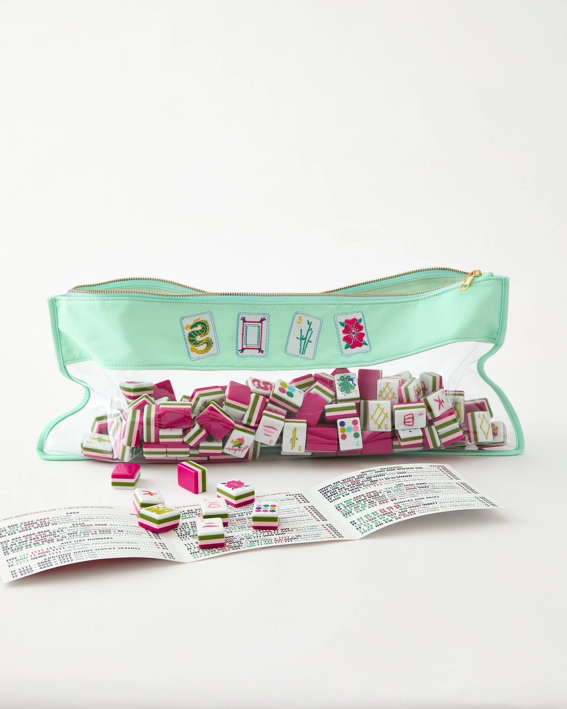 Dandy mahjong tile set by oh my mahjong in zippered pouch