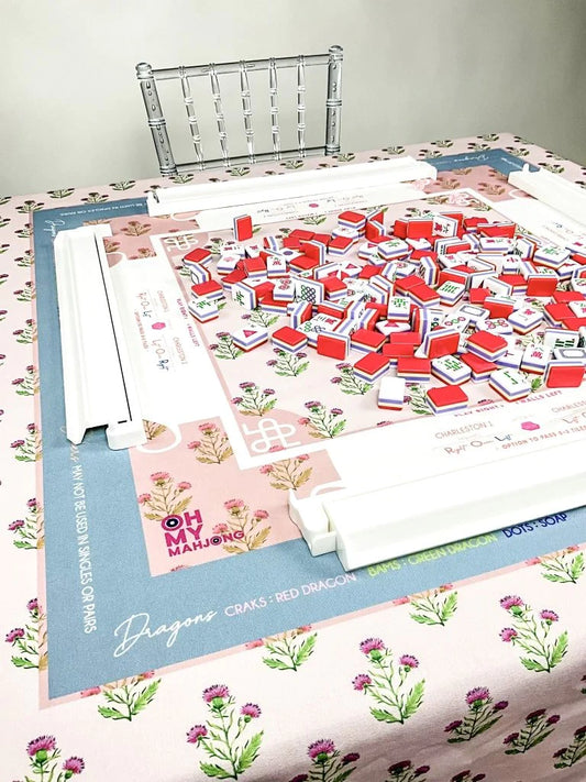 Instructional Mahjong Tablecloth | Blue